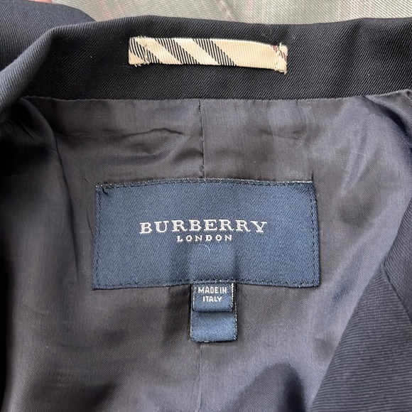 Burberry London Silver Enamel Button Navy Wool Stretch Blue Blazer - Picture 8 of 11